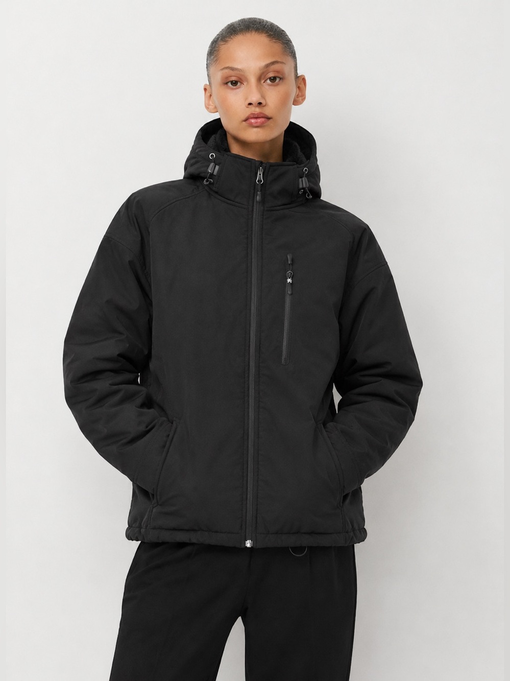 Kirkland Signature Black Fleece-Lined Hooded Jacket Size M NWOT